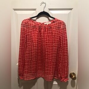 LOFT size M 100% rayon long sleeve blouse. Adorable color block heart print.